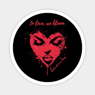 In love, we bloom. A Valentines Day Celebration Quote With Heart-Shaped Woman Magnet